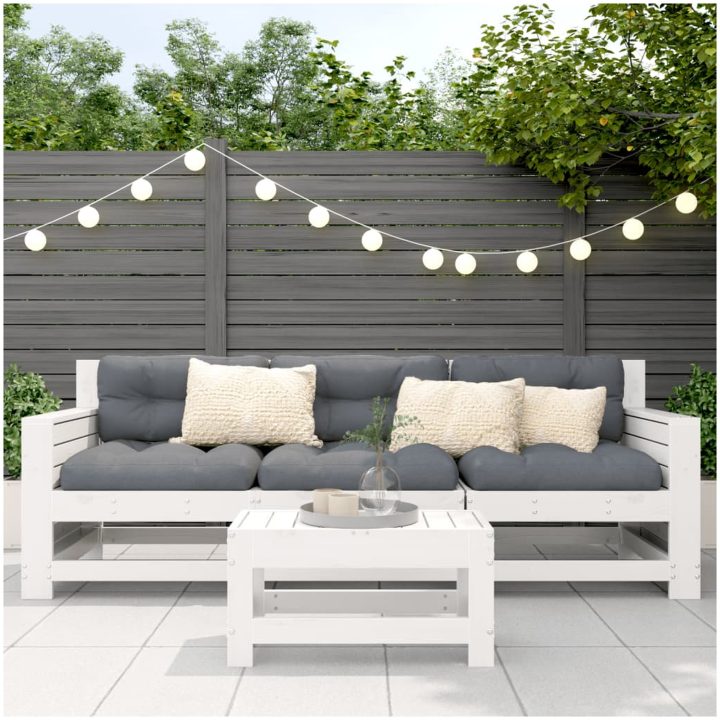 Fotpall för trädgården vit 62x30x32 cm massiv furu vidaXL – bild 3