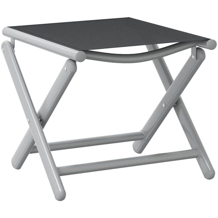 Fotpall hopfällbar textilen och aluminium svart och silver vidaXL – bild 2