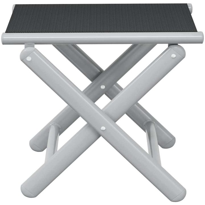 Fotpall hopfällbar textilen och aluminium svart och silver vidaXL – bild 4