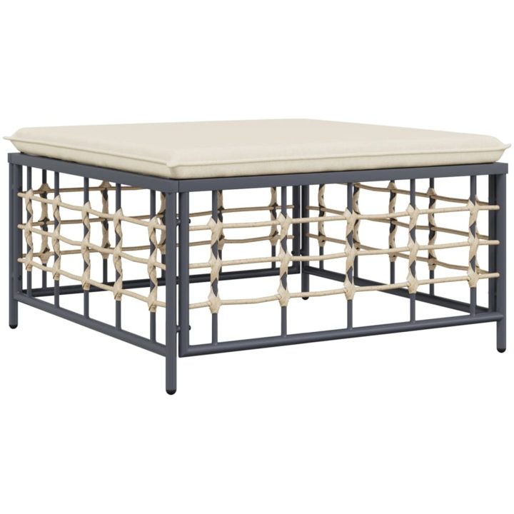 Fotpall med dyna för trädgården beige konstrotting vidaXL – bild 2