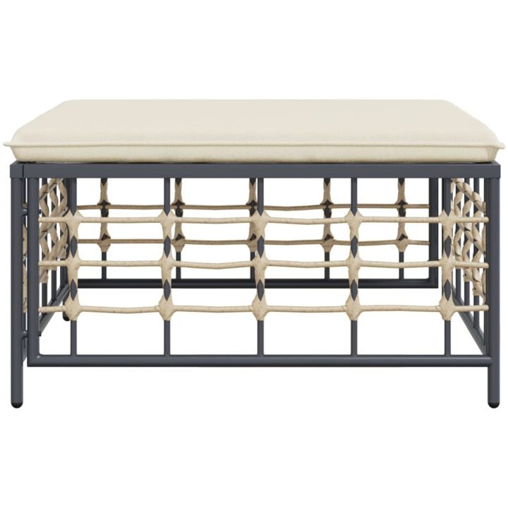 Fotpall med dyna för trädgården beige konstrotting vidaXL – bild 4