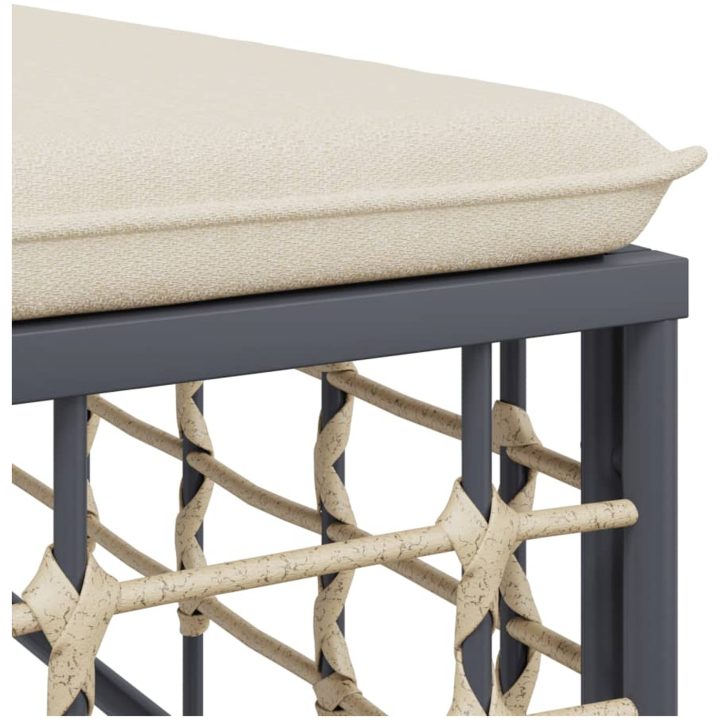 Fotpall med dyna för trädgården beige konstrotting vidaXL – bild 5