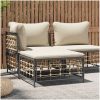 Fotpall med dyna för trädgården beige konstrotting vidaXL – miniatyr 1