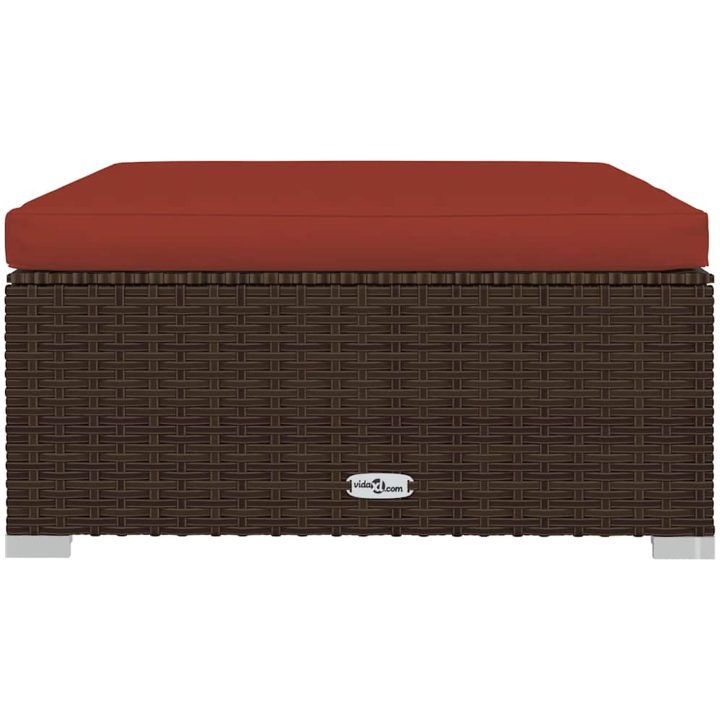 Fotpall med dyna för trädgården brun 70x70x30 cm konstrotting vidaXL – bild 3