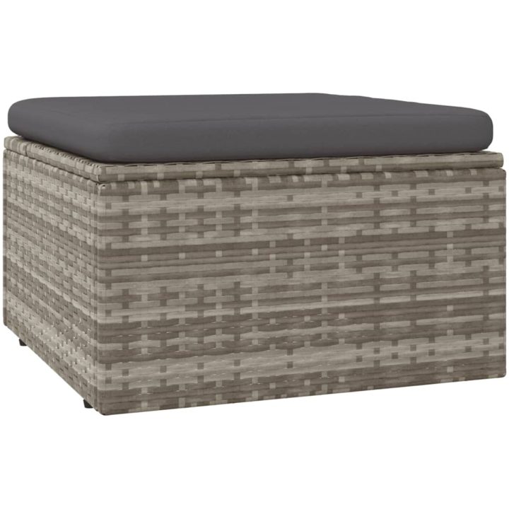 Fotpall med dyna för trädgården grå 55x55x30 cm konstrotting vidaXL – bild 2