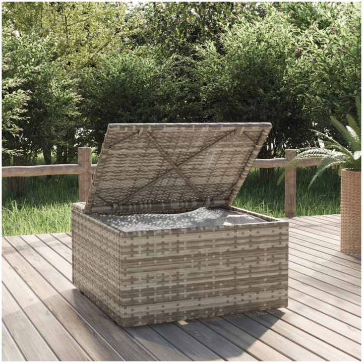 Fotpall med dyna för trädgården grå 55x55x30 cm konstrotting vidaXL – bild 3