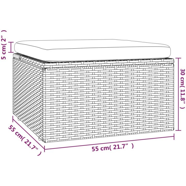 Fotpall med dyna för trädgården grå 55x55x30 cm konstrotting vidaXL – bild 10