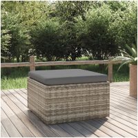 Fotpall med dyna för trädgården grå 55x55x30 cm konstrotting vidaXL