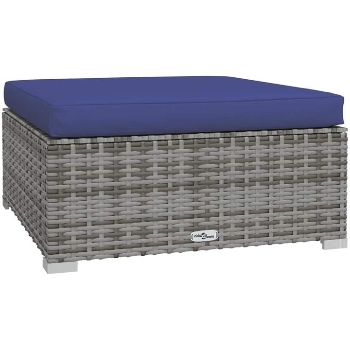 Fotpall med dyna för trädgården grå 70x70x30 cm konstrotting vidaXL – bild 2