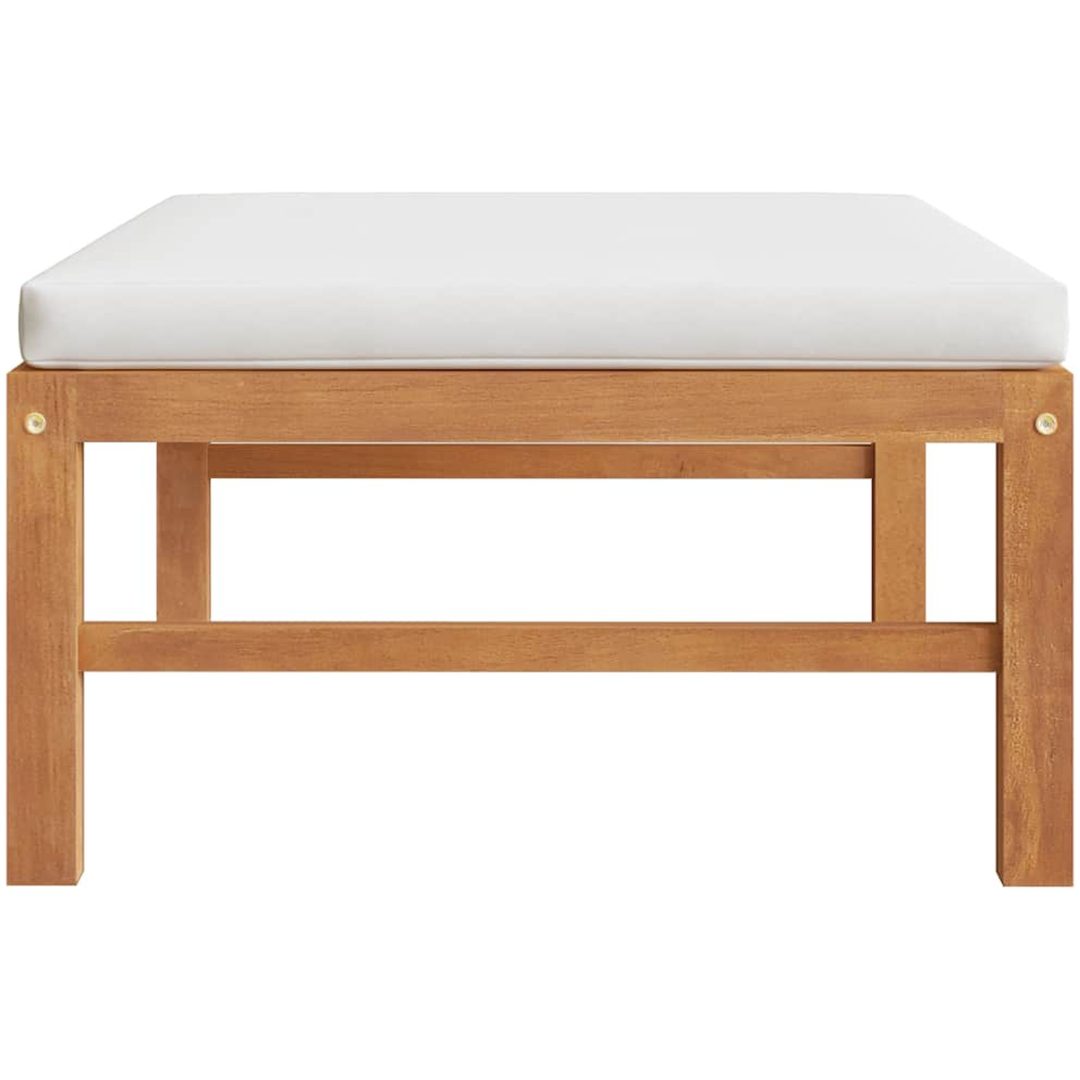 Fotpall med gräddvit dyna massiv teak vidaXL – bild 3