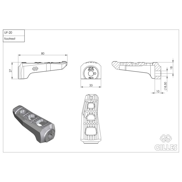Fotpinne Uf20 Svart GILLES TOOLING – bild 2