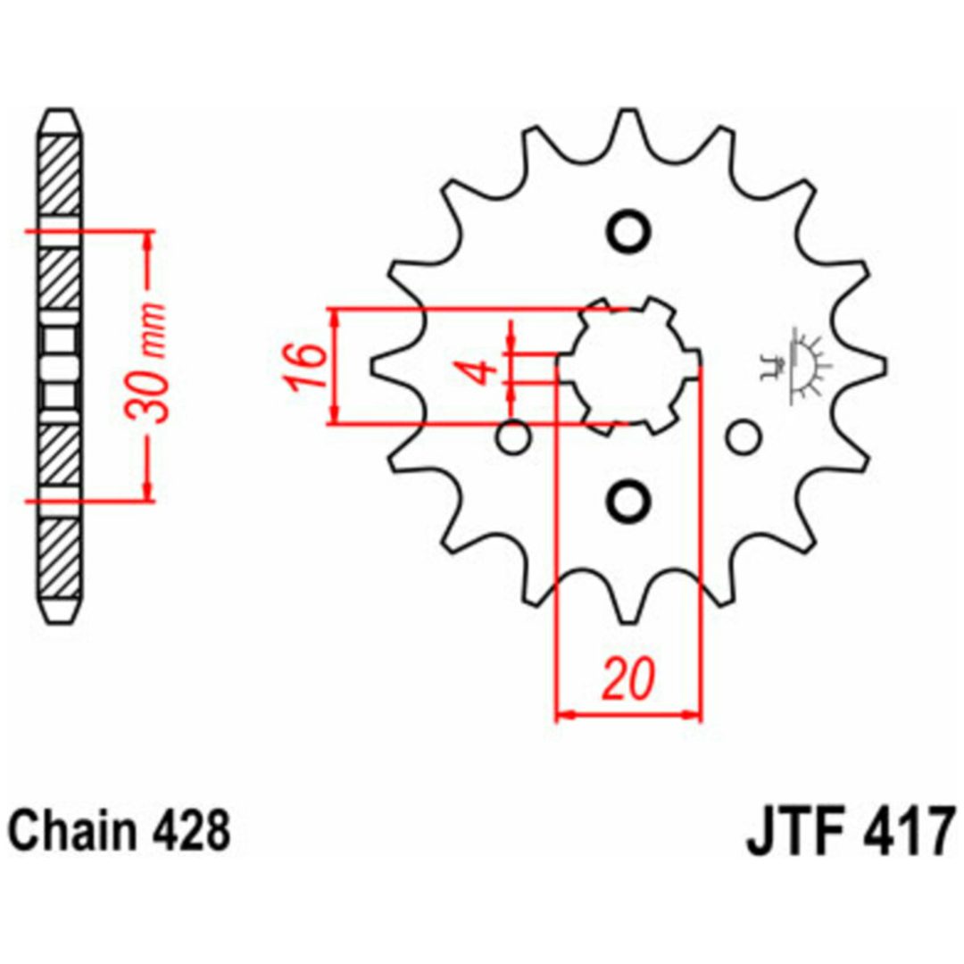 Framdrev Stål JT 14 kugg - Stål - Fram (428 kedja) – bild 3