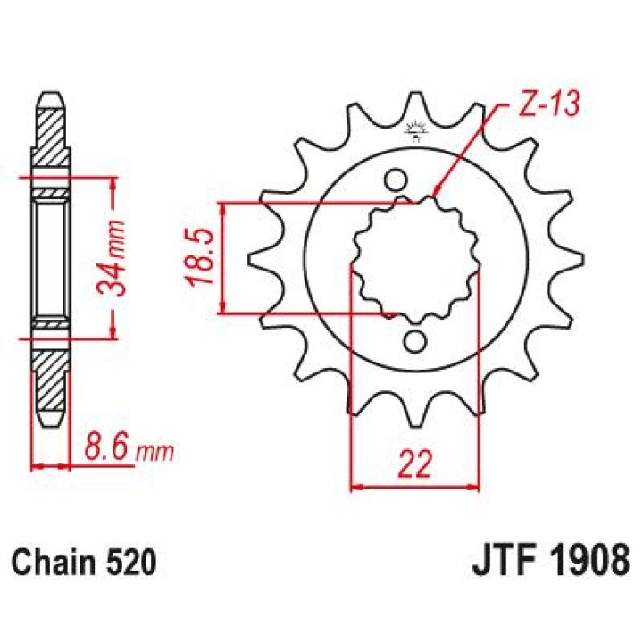 Framdrev Stål JT 15 kugg / 520 – bild 2