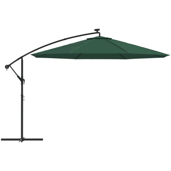 Frihängande trädgårdsparasoll LEDs metallstång grön vidaXL 350 cm – bild 4