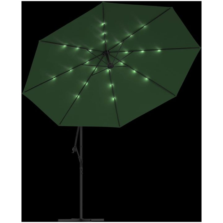 Frihängande trädgårdsparasoll LEDs metallstång grön vidaXL 350 cm – bild 6