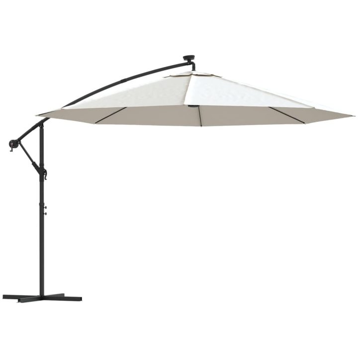 Frihängande trädgårdsparasoll LEDs metallstång sand vidaXL 350 cm – bild 2