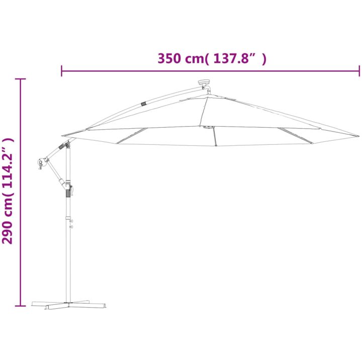 Frihängande trädgårdsparasoll LEDs metallstång sand vidaXL 350 cm – bild 12