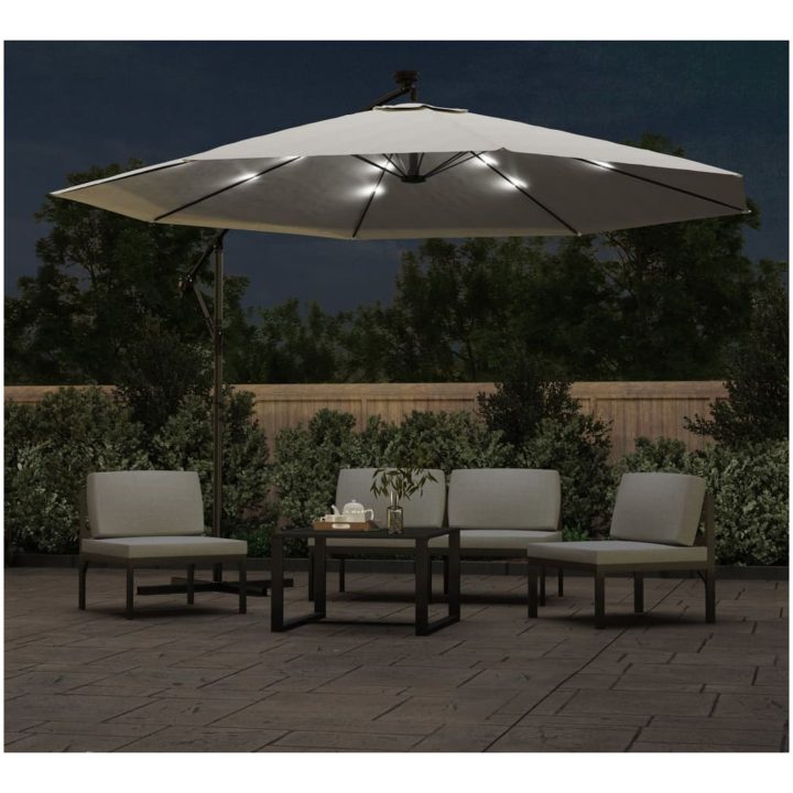 Frihängande trädgårdsparasoll LEDs metallstång sand vidaXL 350 cm – bild 3