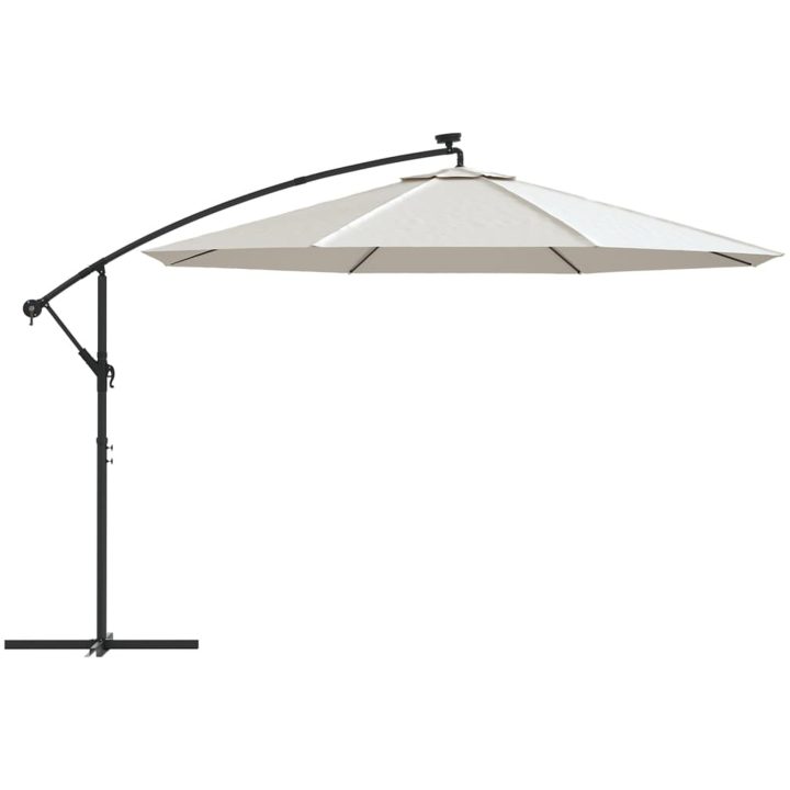 Frihängande trädgårdsparasoll LEDs metallstång sand vidaXL 350 cm – bild 4