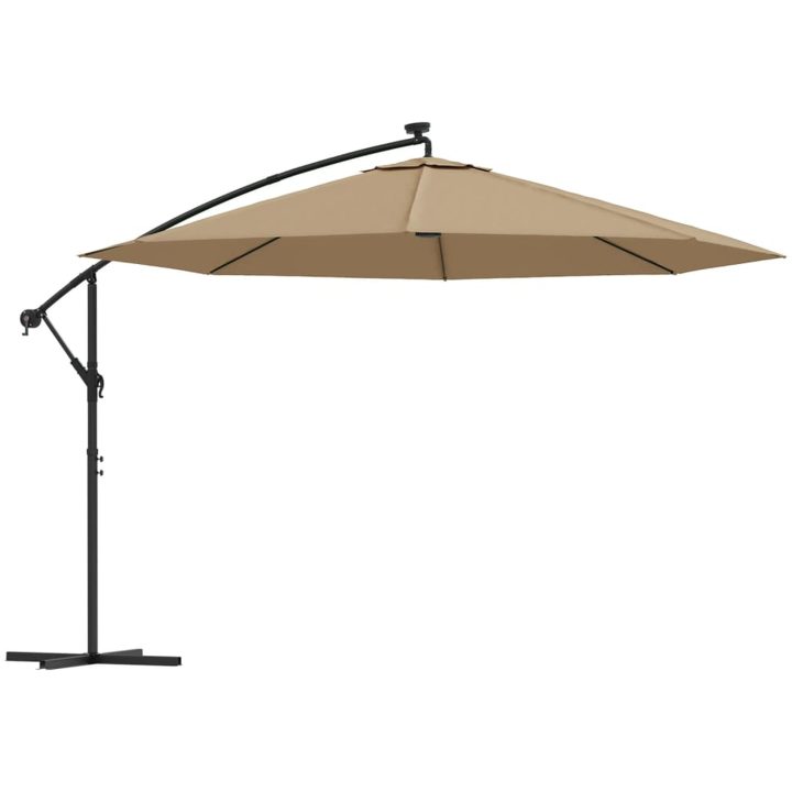 Frihängande trädgårdsparasoll LEDs metallstång taupe vidaXL 350 cm – bild 2