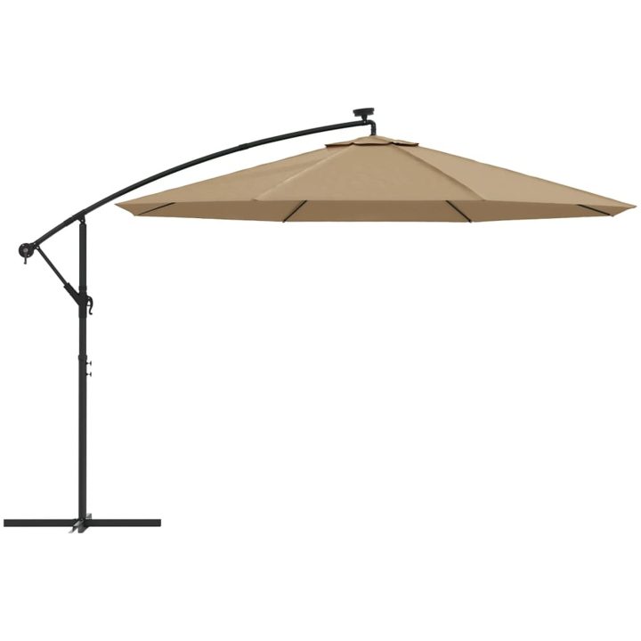 Frihängande trädgårdsparasoll LEDs metallstång taupe vidaXL 350 cm – bild 4