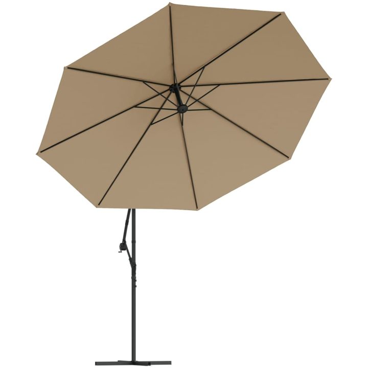 Frihängande trädgårdsparasoll LEDs metallstång taupe vidaXL 350 cm – bild 5