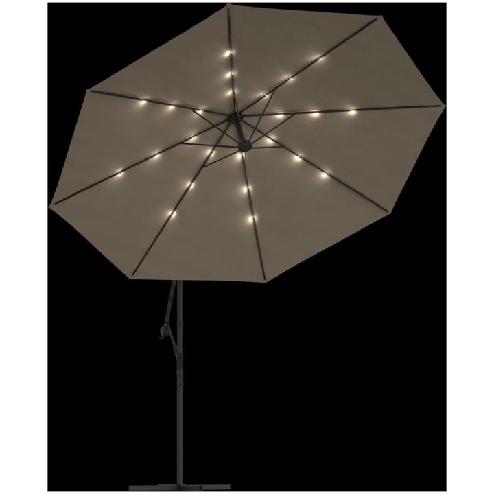 Frihängande trädgårdsparasoll LEDs metallstång taupe vidaXL 350 cm – bild 6