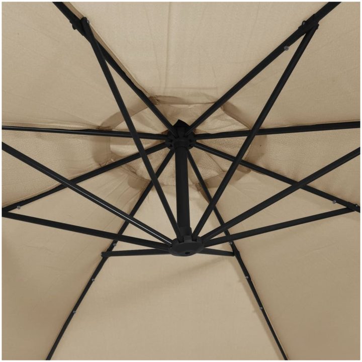 Frihängande trädgårdsparasoll LEDs metallstång taupe vidaXL 350 cm – bild 9