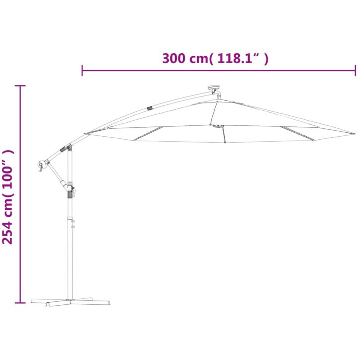 Frihängande trädgårdsparasoll LEDs och stålstång antracit vidaXL 300 cm – bild 12