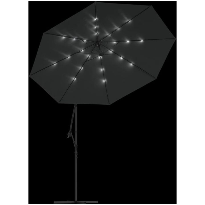 Frihängande trädgårdsparasoll LEDs och stålstång antracit vidaXL 300 cm – bild 6