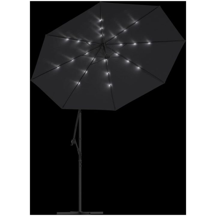 Frihängande trädgårdsparasoll LEDs och stålstång svart vidaXL 300 cm – bild 6