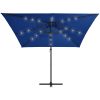 Frihängande trädgårdsparasoll LEDs stålstång azurblå vidaXL 250 x 250 cm – miniatyr 3
