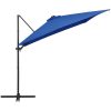 Frihängande trädgårdsparasoll LEDs stålstång azurblå vidaXL 250 x 250 cm – miniatyr 4