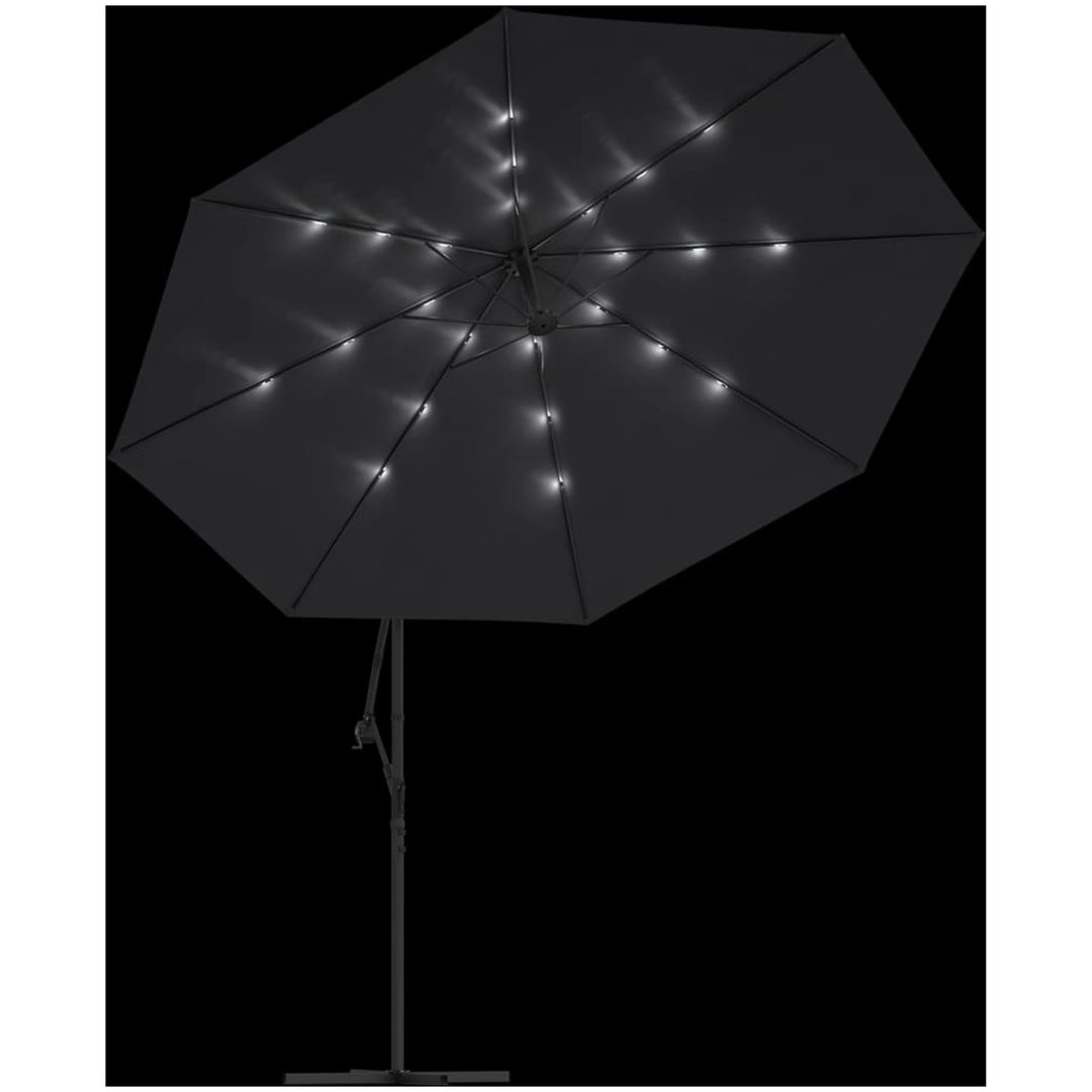 Frihängande trädgårdsparasoll med LEDs svart vidaXL 350 cm – bild 6