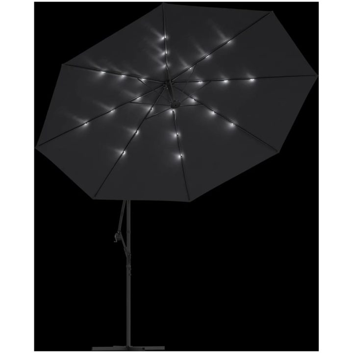 Frihängande trädgårdsparasoll med LEDs svart vidaXL 350 cm – bild 6