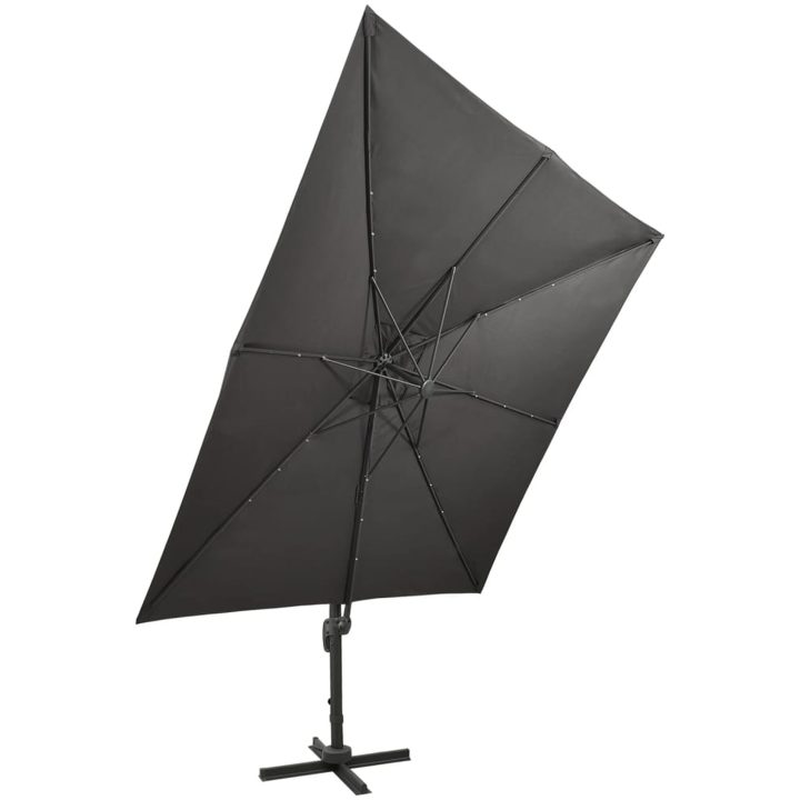Frihängande trädgårdsparasoll med stång och LEDs antracit 300cm vidaXL – bild 4