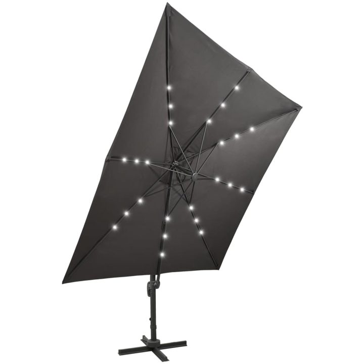 Frihängande trädgårdsparasoll med stång och LEDs antracit 300cm vidaXL – bild 5