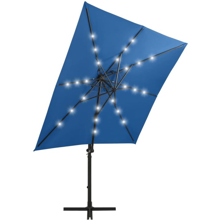 Frihängande trädgårdsparasoll med stång och LEDs azurblå vidaXL 250 cm – bild 3
