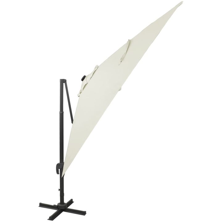 Frihängande trädgårdsparasoll med stång och LEDs sand 300 cm vidaXL – bild 4
