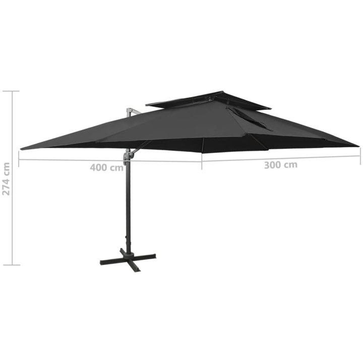 Frihängande trädgårdsparasoll med ventilation svart 400x300 cm vidaXL 300 x 400 cm – bild 9