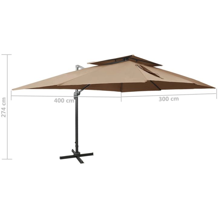 Frihängande trädgårdsparasoll med ventilation taupe 400x300 cm vidaXL 300 x 400 cm – bild 9