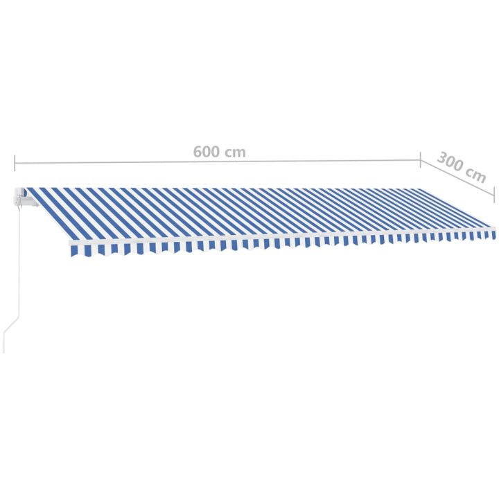 Fristående markis manuellt infällbar blå/vit vidaXL 600 x 300 cm – bild 12