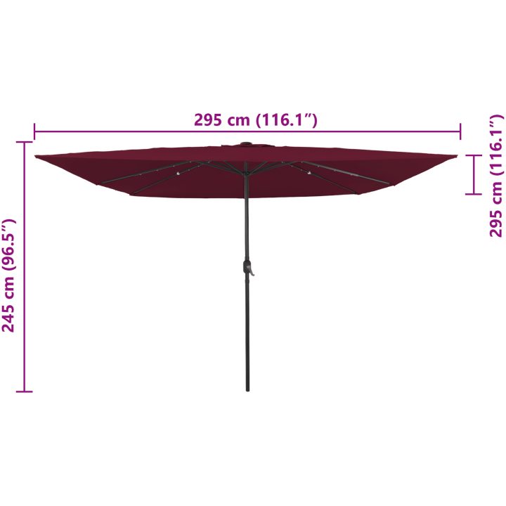 Fyrkantig Trädgårdsparasol med LED-lampor 295x245 cm Bordeauxröd vidaXL Large – bild 8