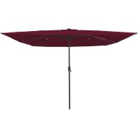 Fyrkantig Trädgårdsparasol med LED-lampor 295x245 cm Bordeauxröd vidaXL