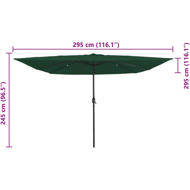 Fyrkantig Trädgårdsparasol med LED-lampor 295x245 cm Grön vidaXL Large – bild 8