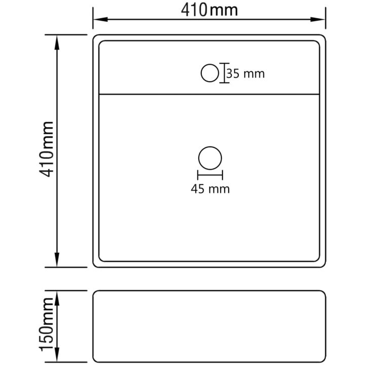 Fyrkantigt handfat bräddavlopp matt mörkgrå 41x41 cm keramik vidaXL – bild 6