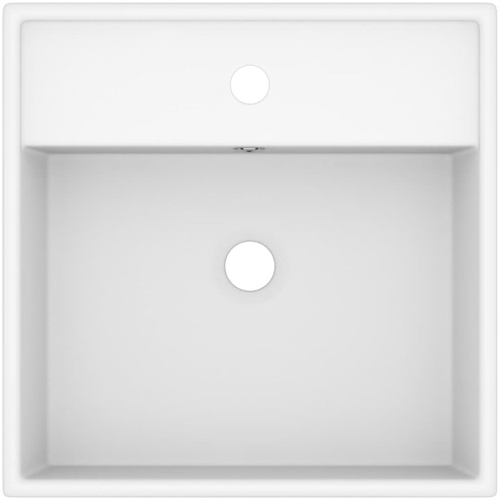 Fyrkantigt handfat bräddavlopp matt vit 41x41 cm keramik vidaXL – bild 3