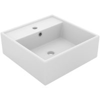 Fyrkantigt handfat bräddavlopp matt vit 41x41 cm keramik vidaXL
