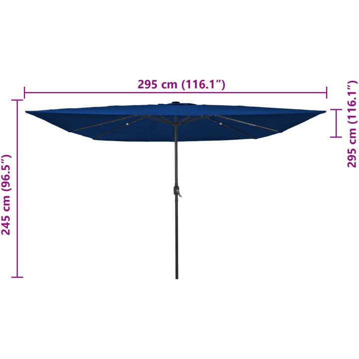 Fyrkantigt Trädgårdsparaply med LED-lampor 295x245 cm Azurblå vidaXL Large – bild 8