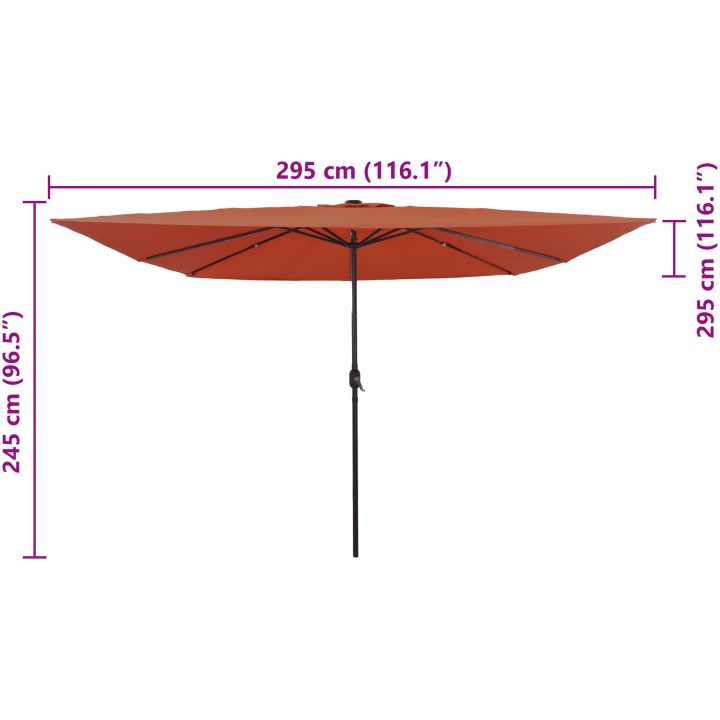 Fyrkantigt Trädgårdsparaply med LED-lampor 295x245 cm Terrakotta vidaXL Large – bild 8